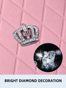 6/2pcs Universal Car Seat Covers, Pink Premium Faux Leather Seat Cushions With Crown Logo And Shiny Rhinestone Trim, Non-Slip Bottom, Breathable And Wear-Resistant, Car Seat Pads - Type a - View 3