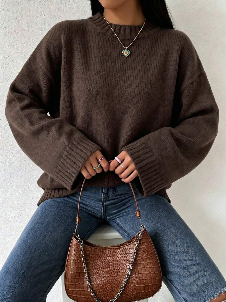 Women Fashion Long Sleeve Knit Sweater, Soft & Loose Fit, Autumn Winter New Arrival Casual Fall