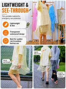 7pcs/1set Disposable Waterproof Rain Poncho, 7 Colors, Lightweight Hooded Raincoat, Unisex, Portable Emergency Rain Gear, Holiday Essential, Camping Essential, Travel Essential, Beach Essential, Suitable For Theme Parks, Concerts And Hiking - Multicolor - View 11