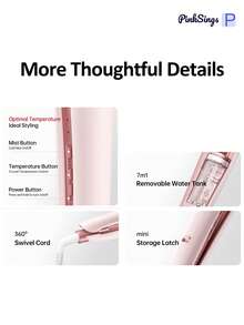 PinkSings Mini Size Steam Hair Straightener, 2-In-1 Cold Mist Hydrating Straightener & Curler, Anti-Frizz Hair Care With Less Damage - Pink - View 9