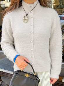 Women's Solid Color Casual Versatile Daily Cardigan - Apricot - View 8