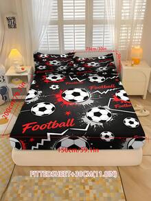 2/3PCS Black And Red Ink Splattered Graffiti Football Fitted Sheet Set Soft Breathable Bedding For All Seasons Twin/Full/Queen 100% Polyester Machine Washable - Multicolor - View 15