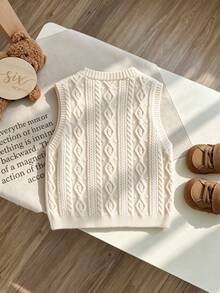 Infant Toddler Knitted Vest Sweater Baby Clothes Button-Up Vest Top Autumn Wear - Apricot - View 2