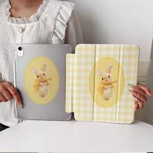 1pc Cute Yellow Plaid Bow Rabbit Print Tri-Fold Protective Case, With Pen Slot, Auto Sleep/Wake, Transparent Back, Shockproof Tablet Protective Case, Compatible With IPad PRO/AIR, Pad 5/6/7, MatePad - Multicolor - View 4