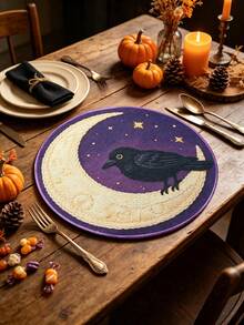 6pcs Halloween & Thanksgiving Round Placemats, Autumn Pumpkin Maple Leaf Turkey Squirrel Print Table Mats, Holiday Atmosphere Decorative Table Pads - Multicolor - View 17