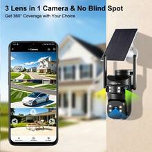 szsinocam 1pc-1440P 3-Lens 3-Screen Solar PTZ Security Camera, 2.4G WiFi Outdoor 360° Panoramic, 8000mAh Battery, Solar & USB Charge, PIR Human Detection, Full Color Night Vision, Two-Way Audio, IP66 Weather Resistance For Farm Yard Home Surveillance - Black - View 4