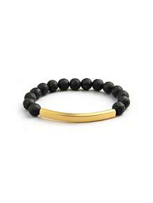 Men's Customizable Natural Volcanic Stone Bracelet With Rectangular Stainless Steel Nameplate, Supports Engraving Name And Inspirational Quotes, Multiple Metal Tones Available, Natural Stone Beads With Steady And Elegant Style, Suitable For Daily Commute And Casual Wear, Birthday, Anniversary, Father's Day Gift, Personalized Commemorative Bracelet With Spiritual Meaning For Boyfriend, Husband, Father. Men's Long Bar Engraved Bracelet, Natural Volcanic Stone Bracelet, Inspirational Quote Engraved Jewelry, Father's Day Gift, Men's Customized Commemorative Bracelet, Stainless Steel Nameplate Bracelet - Natural Stone Bracelet - View 8
