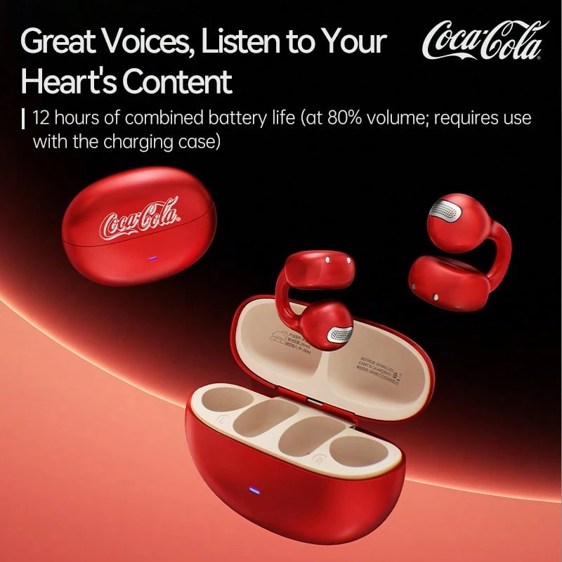 Earbud Nirkabel Klip Coca-Cola Resmi Berlisensi KC01, Desain Estetik Transparan, Baterai 12 Jam, Wireless 6.0, Kontrol Sentuh, Ringan & Portabel, Pilihan Hadiah Ideal - View 1