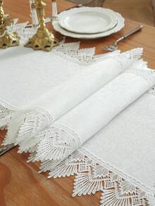 ABEST6522 Home&Living store White Lace Table Runner, Nordic Cream Bohemian Style, With Delicate Lace Trim, Can Be Used As Table Runner Or Cabinet Decor Cloth, Suitable For Home Daily, Wedding And Holiday Decoration, Multiple Sizes Available - White - View 7