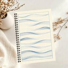 1 pieza Cuaderno con patrón de línea azul ondulada, estilo artístico minimalista, cuaderno de escritura, uso escolar, suministros de aprendizaje, buen artículo de registro de oficina, esencial para volver a la escuela - A - Ver 10
