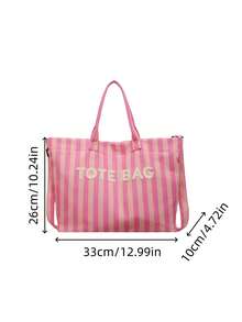 Fresh Colorblock Striped Large Capacity Women's Bag, Lightweight Canvas Fabric, Handheld Or Crossbody, Minimalist Versatile Daily Commute Bag - Multicolor - View 3