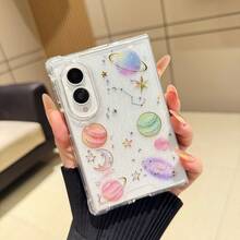 Ins Starry Sky Transparent Phone Case, Compatible With Samsung Galaxy Z Fold8, Wide Screen Folding Flip Cover Phone Case, Unisex Anti-Drop Protective Shell - Pink - View 10