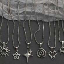 6-Piece Star Shaped Y2K Stainless Steel Necklace, Punk Style, Exquisite Y2K Thick Chain Necklace - Silver - View 2