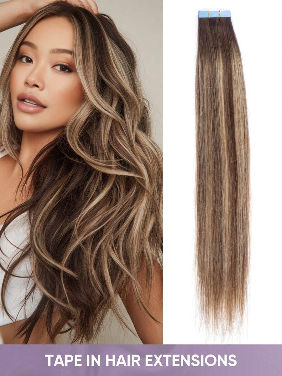 20pcs Tape-In Hair Extensions, 100% Human Hair, 14-22 Inches, Seamless Double-Sided Tape, Invisible Tape-In Hair Extensions, Straight Hair, Suitable For Party And Daily Wear