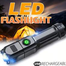 Mini Zoomable Super Bright Rechargeable Flashlight - 1pc/2pcs Set With USB Cable, Suitable For Power Outages, Outdoor Camping And Emergency Situations - Black - View 2
