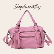 STEPHIECATHY 女款單肩包，水洗PU人造皮革小手提包，休閒斜挎包，適合日常通勤、上學、旅行、夏季，粉紅色 - 櫻花粉 - 查看 1