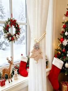 4pcs/2pcs Christmas Tree Snowflake Curtain Tiebacks, Easy To Store Curtain Tie Ropes, Suitable For Sheer Curtains, Fabric Curtains Decoration And Holiday Atmosphere Decoration, Christmas Gift - Christmas Tree Curtain Tiebacks - View 9