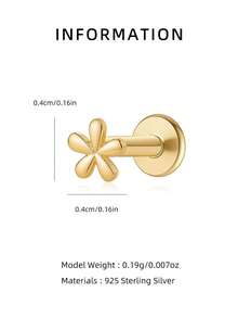 1pc 925 Sterling Silver Flower Stud Earring, Spiral Earring Stack, Flat Back Cartilage Ear Stud, Suitable For Women's Daily Wear, Wedding, Party, Engagement, Exquisite Jewelry - Yellow Gold - View 9
