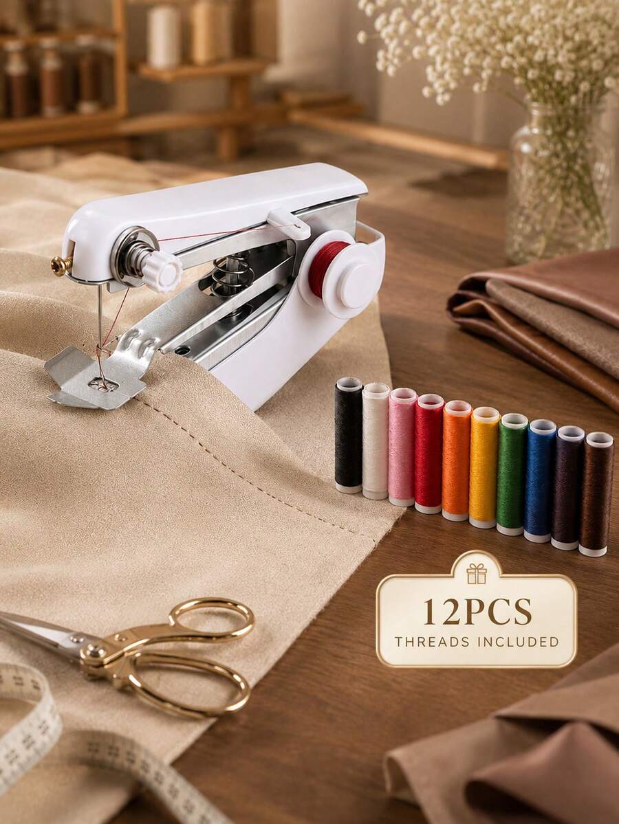 Portable Mini Sewing Machine, Handheld Manual Simple Sewing, Portable Fast Sewing Tool, Suitable For Clothing And Curtain Repair, Suitable For Beginners, Travel, Home, Dorm, DIY Sewing Tool - Multicolor - View 1
