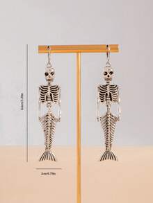 1 Pair Halloween New Vintage Alloy Mermaid Skeleton Pendant Earrings For Women - Silver - View 5