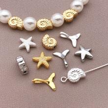 2pcs Ocean Theme Spacer Beads Copper Starfish Conch Whale Tail Small Hole Beads For DIY Bracelet Necklace Marine Jewelry Making Findings - Multicolor - View 4