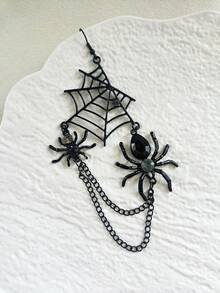 1 Pair Spider Web Hollow Tassel Earrings Dark Punk Niche Exaggerated Halloween Earrings European & American Style Jewelry - Black - View 3