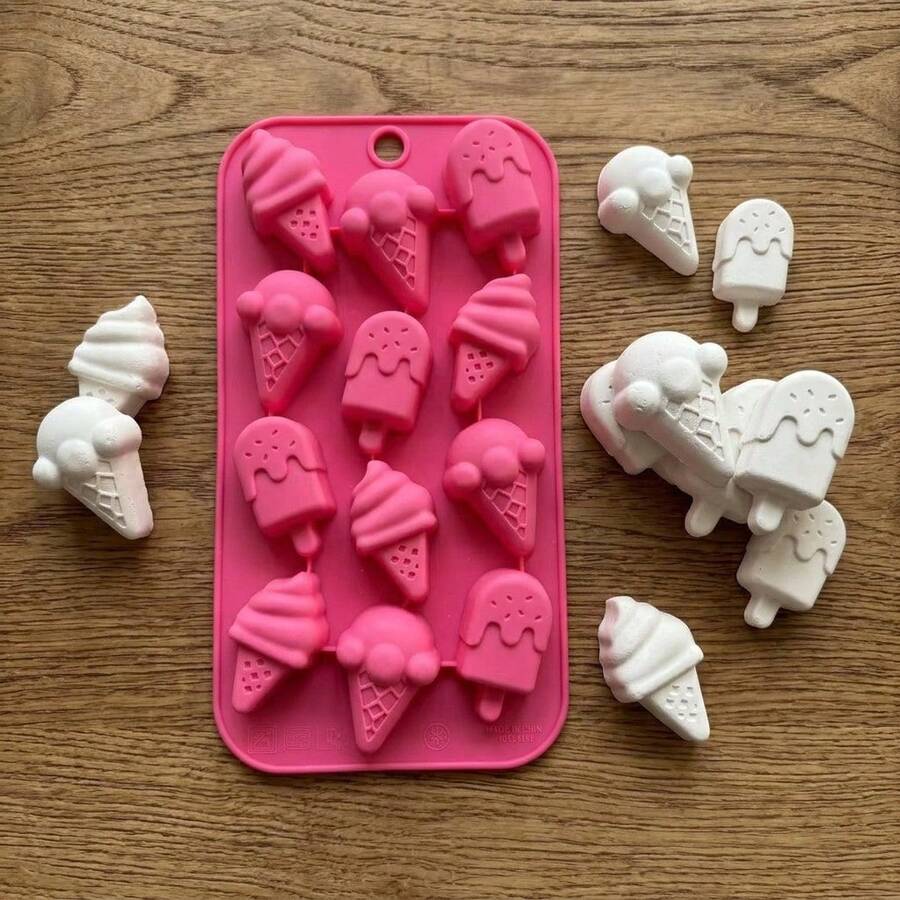 1pc 12-Cavity Ice Cream Stick Silicone Mold - Reusable And Easy Release, Suitable For Ice Cubes, Chocolate, Candy, Baking, Handmade Soap, Resin Casting | Kitchen DIY Baking Tool - Multicolor - View 1