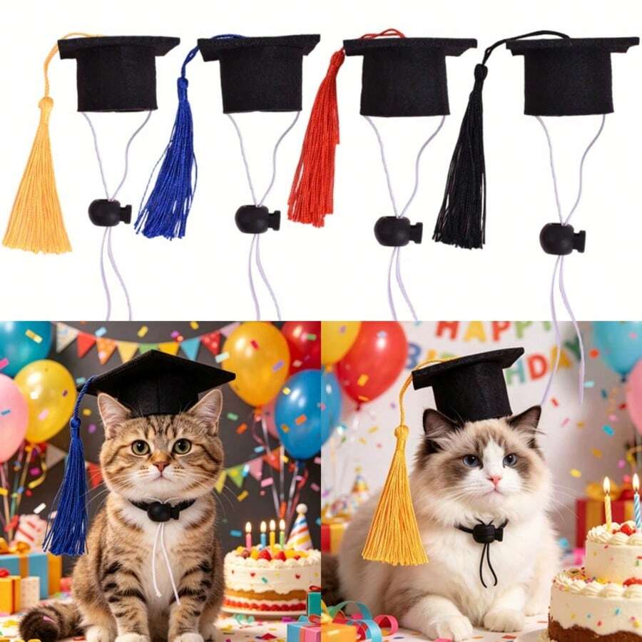 2/6/10/14pcs Mini Pet Graduation Cap, Adjustable Dog Cat Graduation Hat With Colorful Tassel, Pet Costume Photo Prop Accessory - Multicolor - View 1