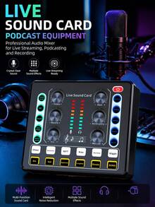 USB External Live Sound Card Audio Mixer, 800mAh Podcast Live Sound Card, Multiple Sound Effects Voice Changing Mini Sound Mixer Board For Live Streaming Gaming Home KTV Singing Audio Interface Podcast Studio Sound Card - Multicolor - View 1
