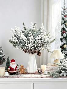 1/3pcs Artificial Red Berry Pine Branches, Faux Plants, Suitable For Christmas Decoration, Christmas Home Decor, Wedding Decoration, Table Centerpiece, Back To School Season, Gifts For Girls - White - View 1