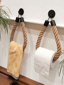 Jute Rope Toilet Paper Holder Bathroom Towel Rack Wall Mounted Design No Drilling Required Can Hang Face Towels And Hand Towels Handmade Roll Paper Storage Rack Suitable For Home, Commercial Office, Kitchen, Bathroom Decor Accessories Apartment Essentials - Multicolor - View 7