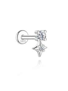 AnlaScheer 1pc Gold Tone S925 Sterling Silver Four-Pointed Star Moissanite Screw Back Flat Head Stud Earrings, Suitable For Women And Girls, Low Hypoallergenic, Daily Wear, Party And Gift - Silver - View 7