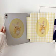 1pc Cute Yellow Plaid Bow Rabbit Print Tri-Fold Protective Case, With Pen Slot, Auto Sleep/Wake, Transparent Back, Shockproof Tablet Protective Case, Compatible With IPad PRO/AIR, Pad 5/6/7, MatePad - Multicolor - View 6