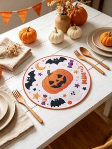 6pcs Halloween & Thanksgiving Round Placemats, Autumn Pumpkin Maple Leaf Turkey Squirrel Print Table Mats, Holiday Atmosphere Decorative Table Pads - Multicolor - View 13