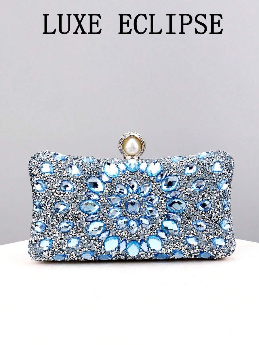 Acrylic Diamond Evening Clutch Bag, Party Wedding Handbag With Rhinestone, Hot Selling Chain Shoulder Bag - Blue - View 1