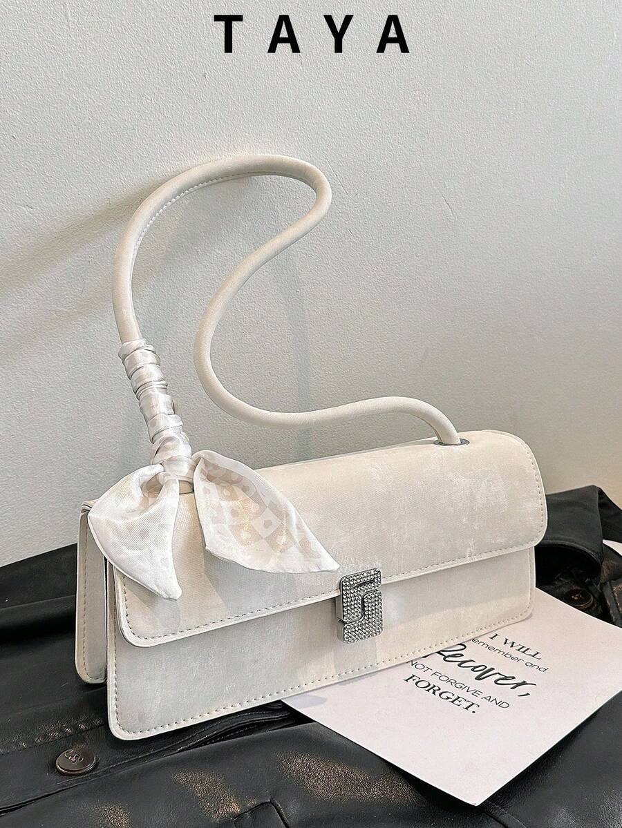 Fashionable Underarm Bag, Silk Scarf Decor, Metal Buckle Closure, Flip-Top Design, Lightweight Solid Color Shoulder Bag, Suitable For Women's Daily Use