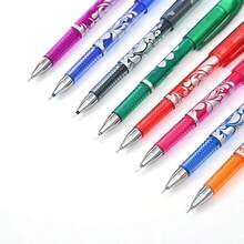 18-delars set med färgglada raderbara pennor (inkluderar 6 pennor + 12 refills), 0,5 mm fin spets, inbyggt suddgummi, perfekt för anteckningar och skrivande, färgglada gelpennor, kontors- och skolmaterial - Blåvitt mönster - Visa 8