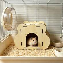 Natural Wood Hamster Hideout, Multi-Hole Small Pet Wooden Shelter, Breathable Cave Nest, Cage Decoration - A - View 6