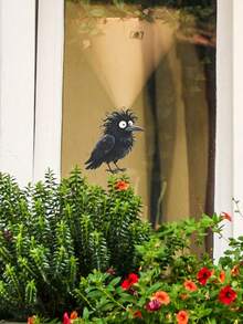 1pc 2D Funny Spiky Crow Halloween Window Sticker, Removable No Residue, Holiday Atmosphere Decor, Home Style Upgrade, Dark Balcony Door Window Decoration, Waterproof Moisture-Proof No Curling Easy Installation, Single Color Transparent, 5.5*5.5inch - Black - View 5