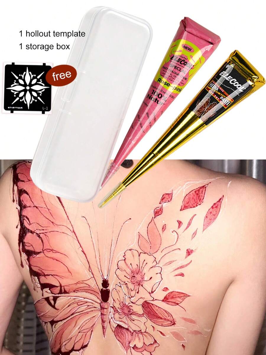 STARTTOOS 2pcs/Set (1 Black + 1 Rose Pink) Conical Painted Tattoo Cream With Storage Box, Long-Lasting Color Tattoo Ink For Wrist And Body Painting - Multicolor - View 1