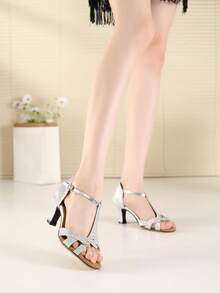 Women's Professional Latin Dance Shoes With Ankle Straps, Indoor Ballroom Dance Shoes For Practice And Performance - Silver - View 4