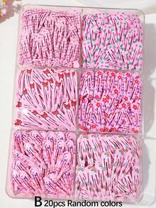 60/20/5pcs Girls Pink Printed Bangs Clips BB Clips Bow Hair Clips Hair Accessories For Girls, High Elasticity Durable Non-Damaging Hair Ties Hair Ropes Sweet Versatile Small Rubber Bands For Daily Use - Pink - View 9