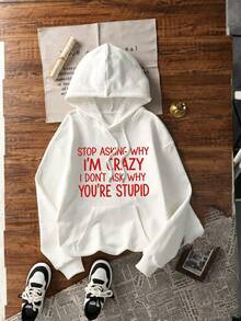 Autumn Vacation New Fashion Versatile Minimalist Casual Personalized Fun Quote Print Crew Neck Long Sleeve Hooded Sweatshirt For Women - White - View 4
