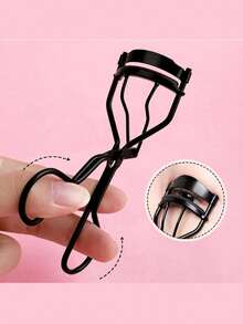 Portable Black Eyelash Curler, Includes 12 Silicone Pads, 1 Box, Long-Lasting Big Eye Effect, No Damage To Eyelashes, Suitable For Daily Makeup And Eyelash Curling - Black - View 2