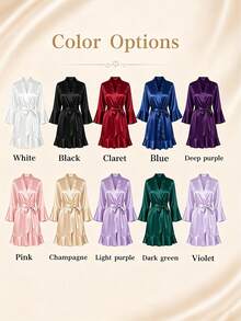 Customized Satin Bridesmaid Robe, Bridal Party Getting Ready Robe, Women's Wedding Robe, Maid Of Honor Gift, Bride Pajama Robe,Size-M/L/XL/XXL - Multicolor - View 8
