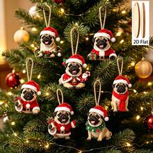10 buah Ornamen Gantung Tali Rami Natal Anjing Pug 2D - Dekorasi Pohon Natal Berbentuk Hewan Peliharaan Kreatif, Dekorasi Liburan untuk Pohon Natal / Jendela / Perapian / Pagar / Dinding - Satu-Ukuran - View 6