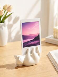 Cute Lazy Cat 3-Inch Photo Clip, Desktop Decor Photo Frame Holder, Healing White Cat Figurine, Bedroom Office Desktop Decoration - Multicolor - View 1