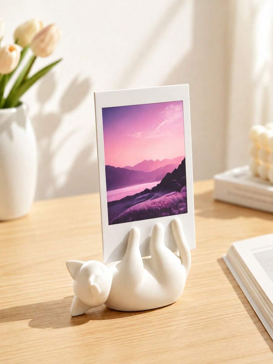 Cute Lazy Cat 3-Inch Photo Clip, Desktop Decor Photo Frame Holder, Healing White Cat Figurine, Bedroom Office Desktop Decoration - Multicolor - View 1