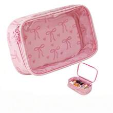 1pc Transparent Bow Makeup Bag Handheld Organizer Bag Portable Travel Bag Multifunctional Handbag Design Bow Zipper Waterproof Large Capacity Makeup Organizer Accessories Organizer Nail Tool Organizer - Multicolor - View 6