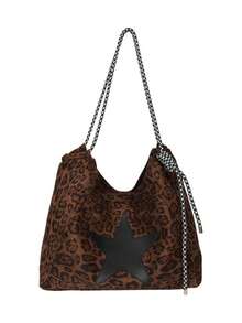 Maillard Style Star Print Fabric Tote Bag With Adjustable Drawstring Shoulder Strap, Large Capacity Casual Shoulder Tote Bag - Multicolor - View 10